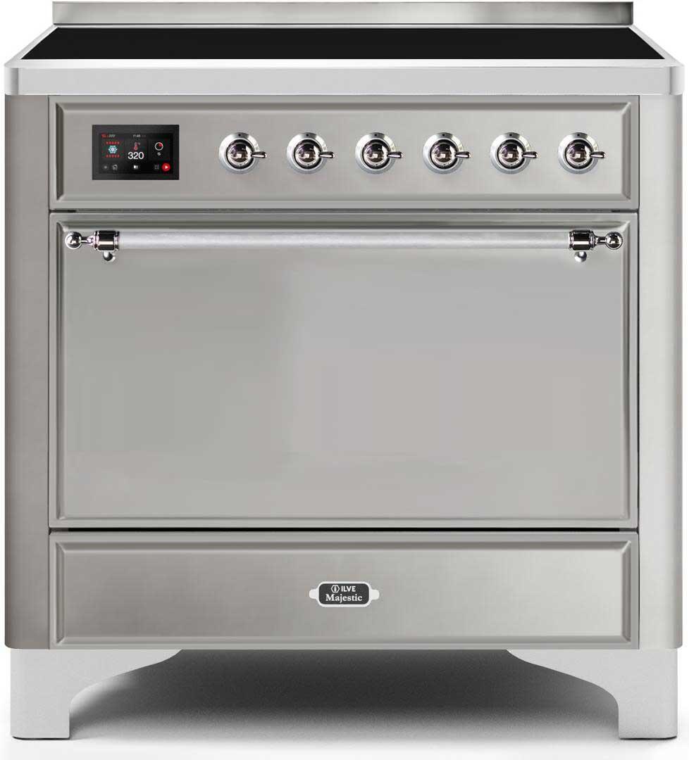 Ilve UMI09QNS3SSC Majestic Ii 36 Inch Electric Freestanding Range In Stainless Steel With Chrome Trim