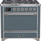 Ilve UM09FDQNS3BGCLP 36 Inch Dual Fuel Liquid Propane Freestanding Range In Blue Grey With Chrome Trim