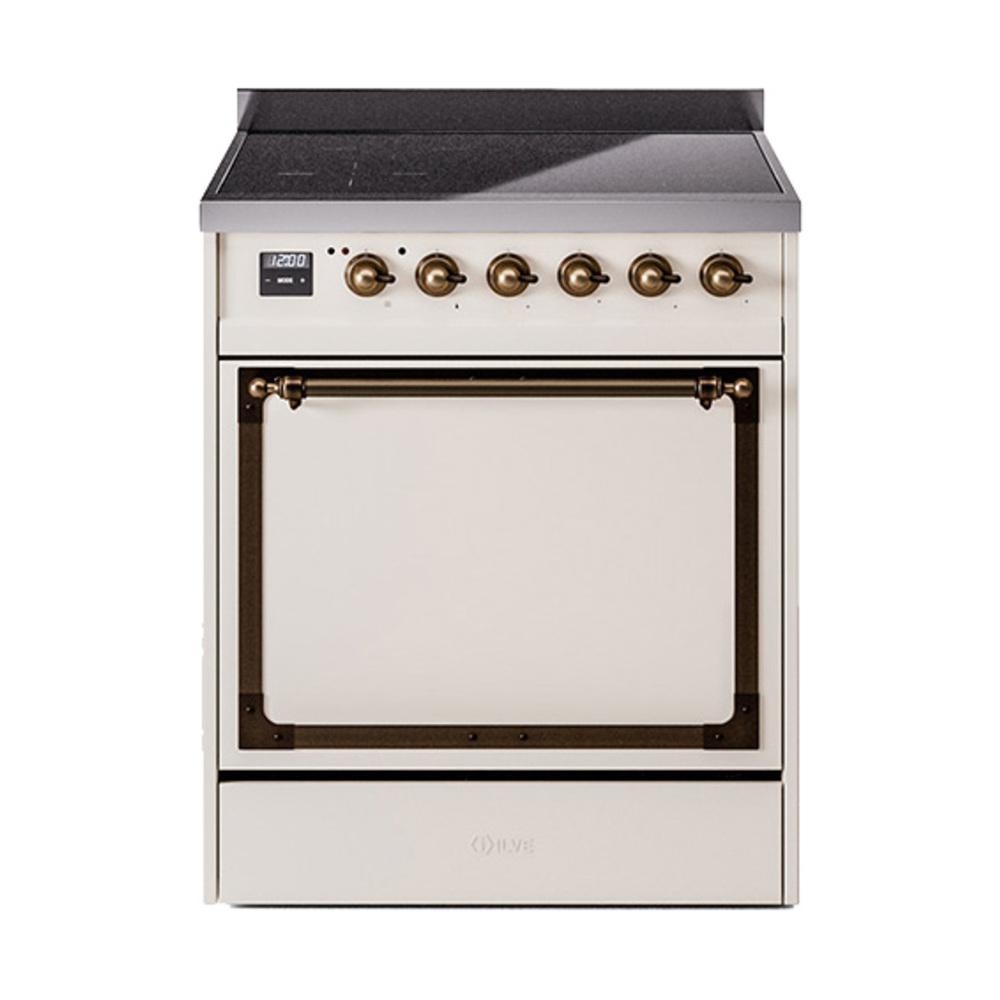 Ilve UNI304QNMPAWB Ilve Uni304Qnmpawb Nostalgie Ii Noblesse 30" Induction Range (Solid Door, Antique White, Burnished)