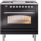 Ilve UP36FNMPBKCLP Nostalgie Ii 36 Inch Dual Fuel Liquid Propane Freestanding Range In Glossy Black With Chrome Trim