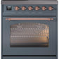 Ilve UPI304NMPBGP Nostalgie Ii 30 Inch Electric Freestanding Range In Blue Grey With Copper Trim