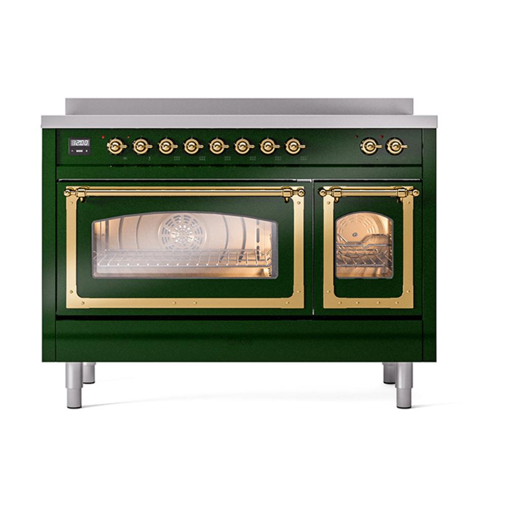 Ilve UNI486NMPEGG Ilve Uni486Nmpegg Nostalgie Ii Noblesse 48" Induction Range (Triple Glass Door, Emerald Green, Brass)