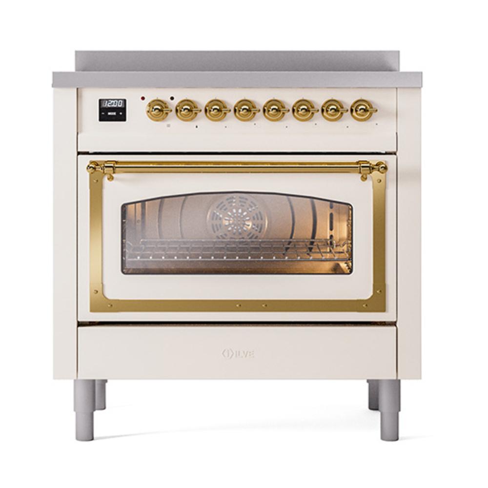 Ilve UNI366NMPAWG Ilve Uni366Nmpawg Nostalgie Ii Noblesse 36" Induction Range (Triple Glass Door, Antique White, Brass)