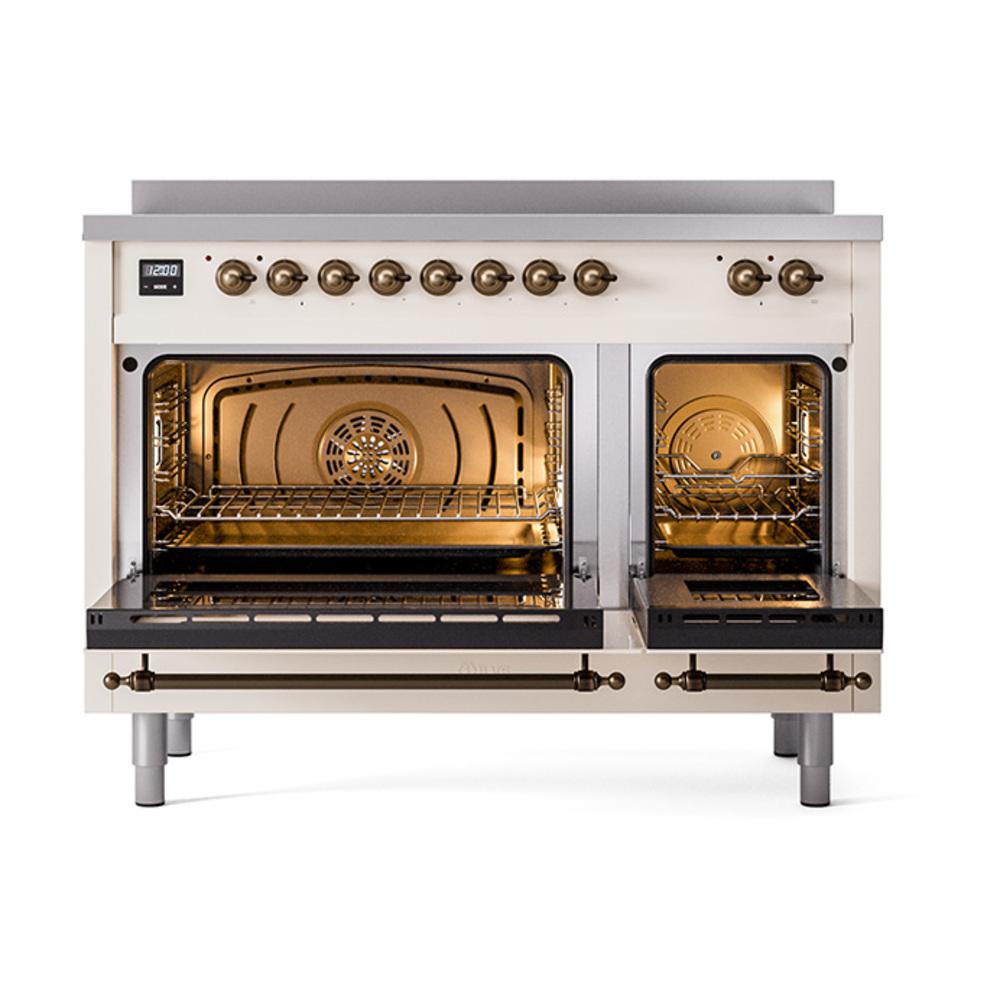 Ilve UNI486NMPAWB Ilve Uni486Nmpawb Nostalgie Ii Noblesse 48" Induction Range (Triple Glass Door, Antique White, Burnished)