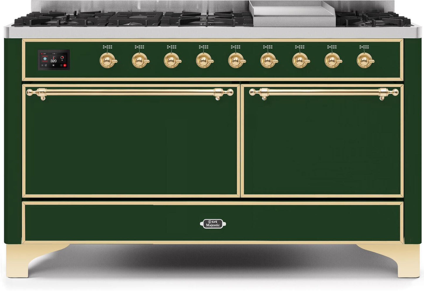 Ilve UM15FDQNS3EGG Majestic Ii 60 Inch Dual Fuel Natural Gas Freestanding Range In Emerald Green With Brass Trim