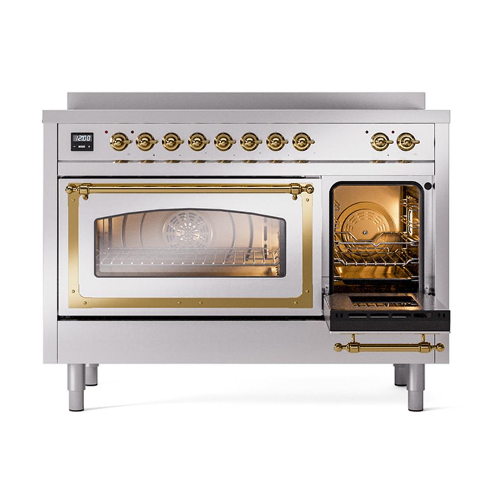 Ilve UNI486NMPSSG Ilve Uni486Nmpssg Nostalgie Ii Noblesse 48" Induction Range (Triple Glass Door, Stainless Steel, Brass)