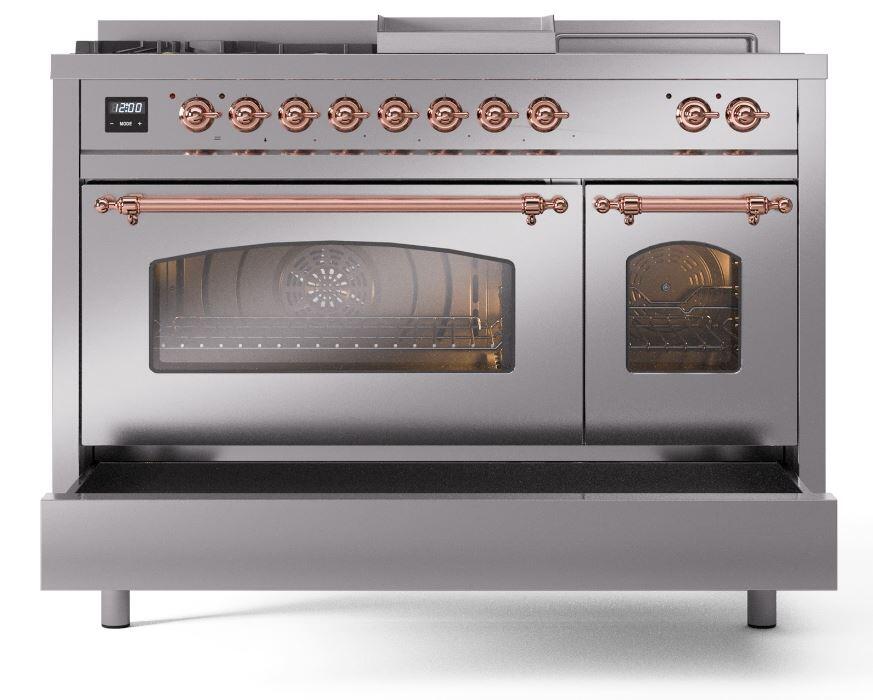 Ilve UP48FSNMPSSP Nostalgie Ii 48 Inch Dual Fuel Natural Gas Freestanding Range In Stainless Steel With Copper Trim