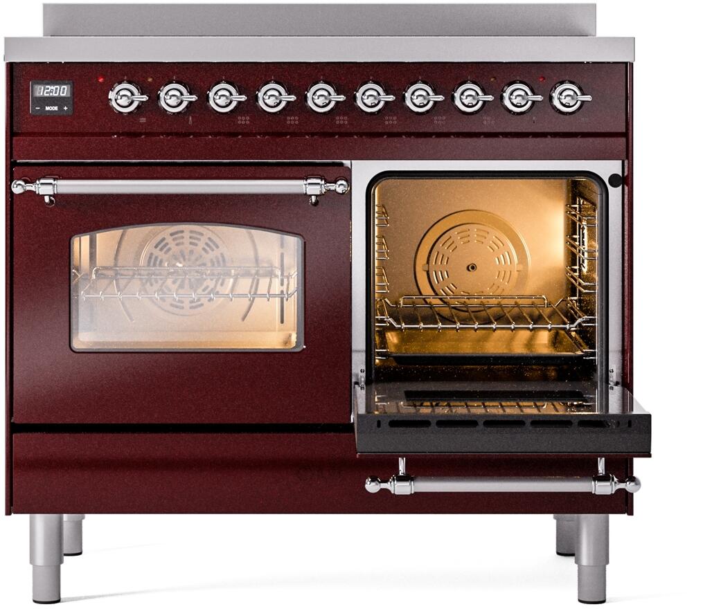 Ilve UPDI406NMPBUC Nostalgie Ii 40 Inch Electric Freestanding Range In Burgundy With Chrome Trim