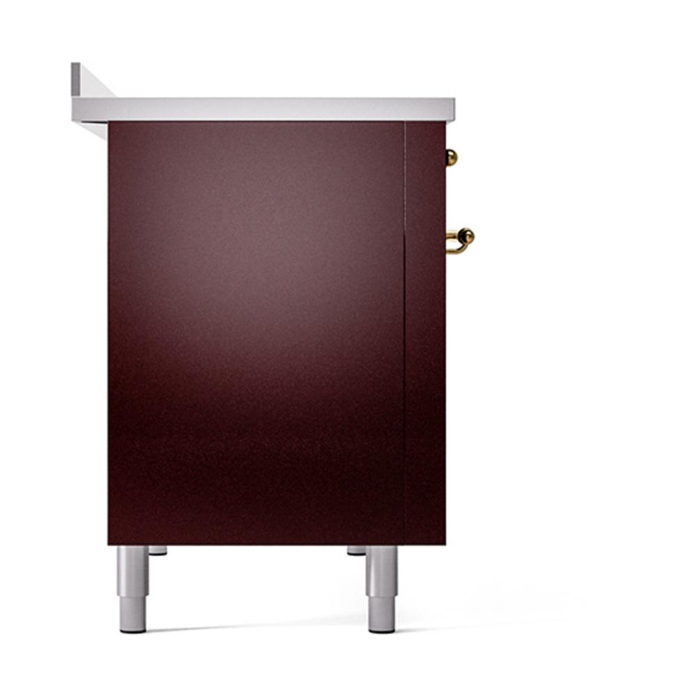 Ilve UNI486QNMPBUG Ilve Uni486Qnmpbug Nostalgie Ii Noblesse 48" Induction Range (Solid Door, Burgundy, Brass)