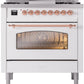 Ilve UP36FNMPWHP Nostalgie Ii 36 Inch Dual Fuel Natural Gas Freestanding Range In White With Copper Trim