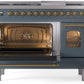 Ilve UP48FNMPBGG Nostalgie Ii 48 Inch Dual Fuel Natural Gas Freestanding Range In Blue Grey With Brass Trim