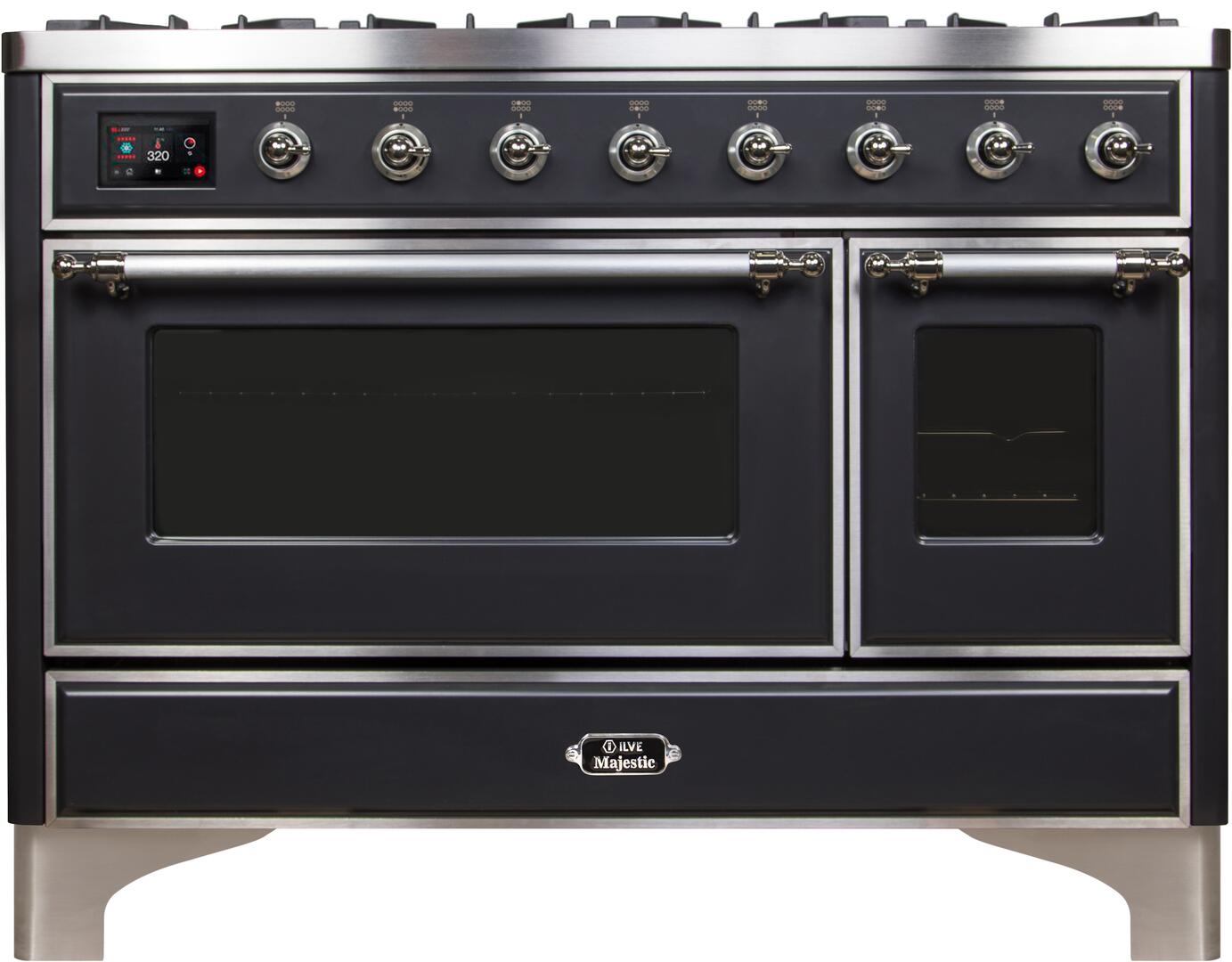 Ilve UM12FDNS3MGC Majestic Ii 48 Inch Dual Fuel Natural Gas Freestanding Range In Matte Graphite With Chrome Trim