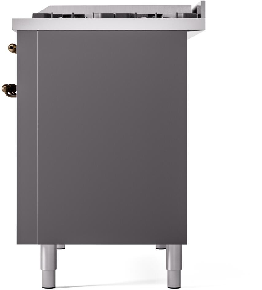 Ilve UP48FNMPMGB Nostalgie Ii 48 Inch Dual Fuel Natural Gas Freestanding Range In Matte Graphite With Bronze Trim