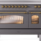 Ilve UPI486NMPMGG Nostalgie Ii 48 Inch Electric Freestanding Range In Matte Graphite With Brass Trim