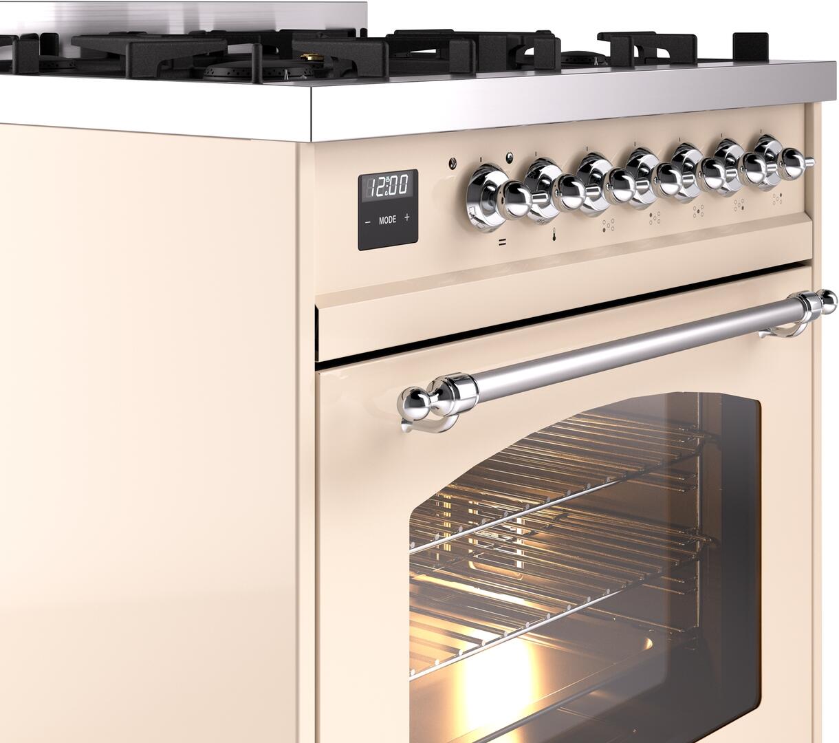 Ilve UP30NMPAWC Nostalgie Ii 30 Inch Dual Fuel Natural Gas Freestanding Range In Antique White With Chrome Trim