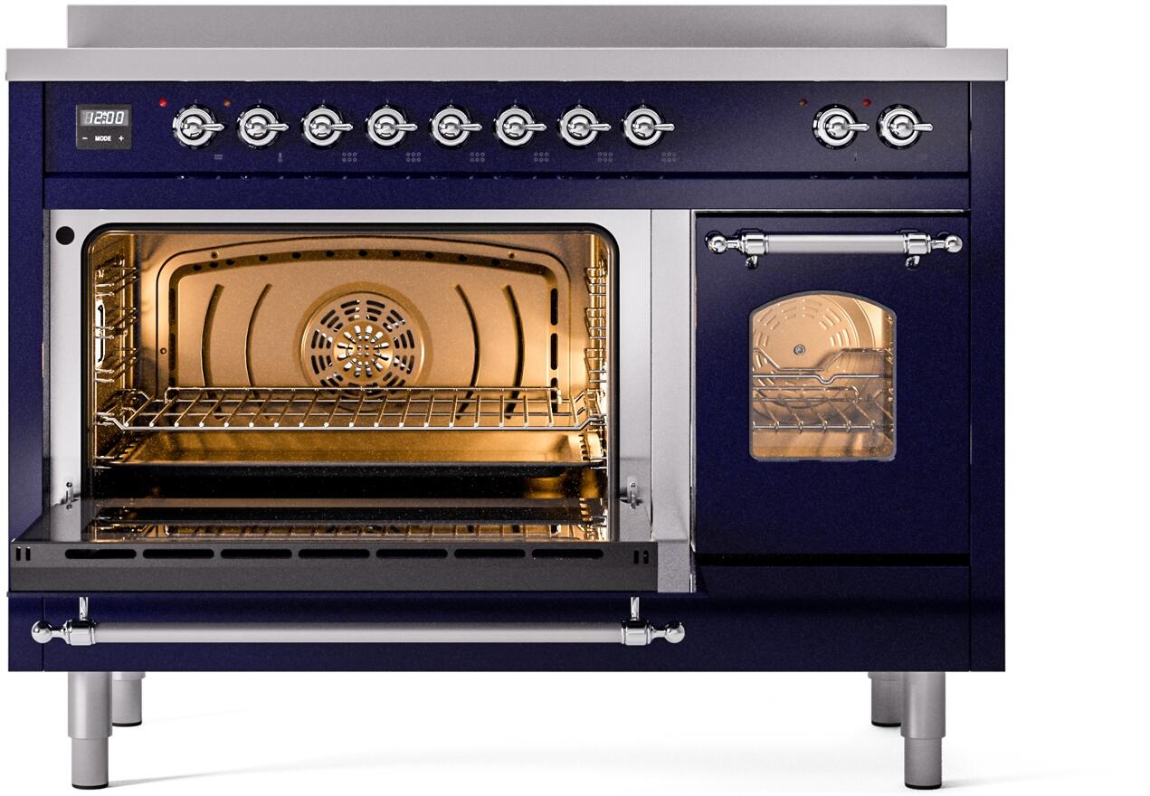 Ilve UPI486NMPMBC Nostalgie Ii 48 Inch Electric Freestanding Range In Blue With Chrome Trim