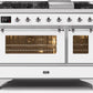 Ilve UM12FDNS3WHCLP Majestic Ii 48 Inch Dual Fuel Liquid Propane Freestanding Range In White With Chrome Trim