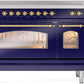 Ilve UPI486NMPMBG Nostalgie Ii 48 Inch Electric Freestanding Range In Blue With Brass Trim