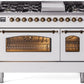 Ilve UP48FNMPWHB Nostalgie Ii 48 Inch Dual Fuel Natural Gas Freestanding Range In White With Bronze Trim