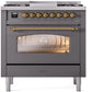 Ilve UP36FNMPMGGLP Nostalgie Ii 36 Inch Dual Fuel Liquid Propane Freestanding Range In Matte Graphite With Brass Trim