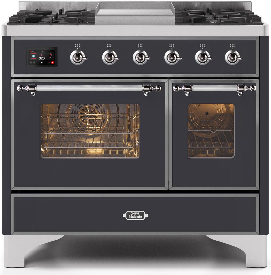 Ilve UMD10FDNS3MGCLP Majestic Ii 40 Inch Dual Fuel Liquid Propane Freestanding Range In Matte Graphite With Chrome Trim