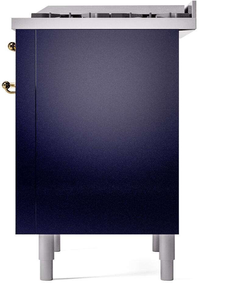 Ilve UP36FNMPMBG Nostalgie Ii 36 Inch Dual Fuel Natural Gas Freestanding Range In Blue With Brass Trim