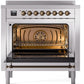 Ilve UPI366NMPSSB Nostalgie Ii 36 Inch Electric Freestanding Range In Stainless Steel With Bronze Trim