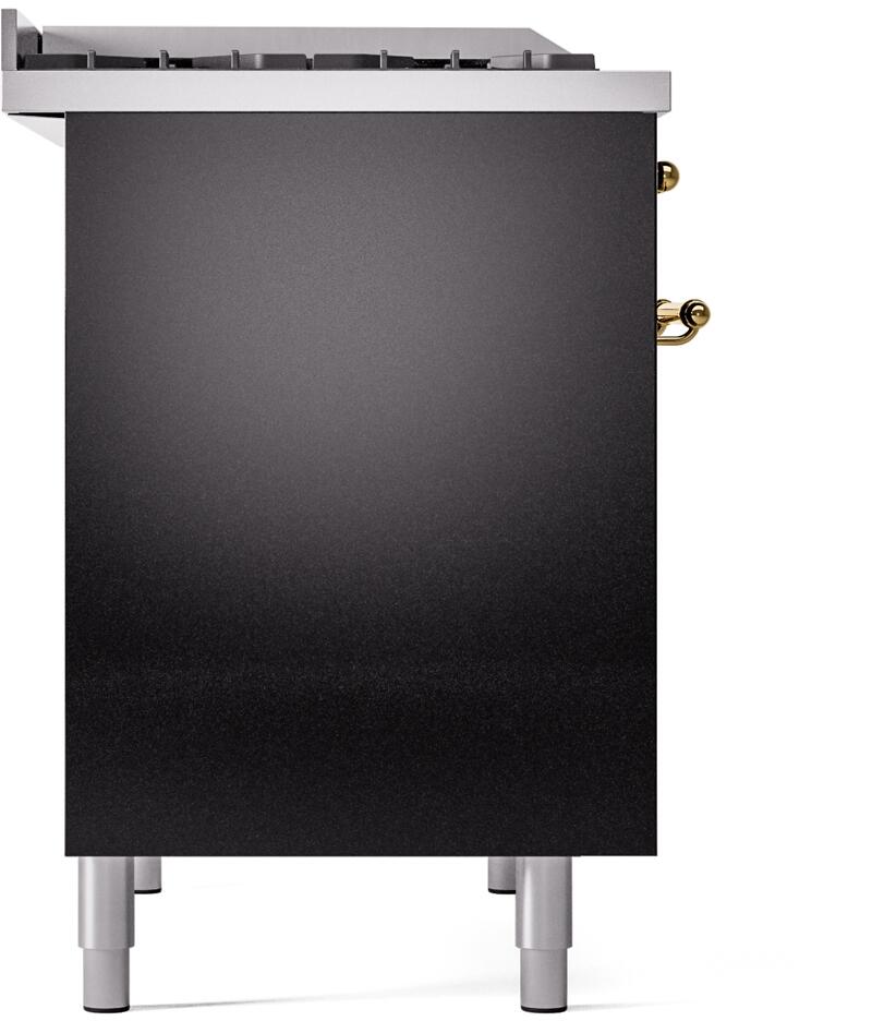 Ilve UPD40FNMPBKGLP Nostalgie Ii 40 Inch Dual Fuel Liquid Propane Freestanding Range In Glossy Black With Brass Trim