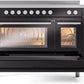 Ilve UPI486WMPBK Professional Plus Ii 48 Inch Electric Freestanding Range In Glossy Black With Trim