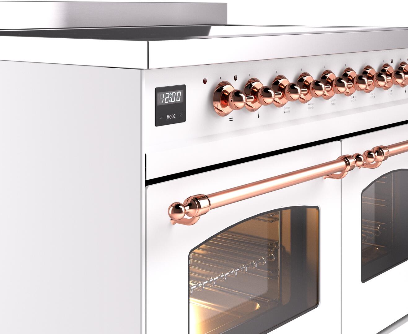 Ilve UPDI406NMPWHP Nostalgie Ii 40 Inch Electric Freestanding Range In White With Copper Trim