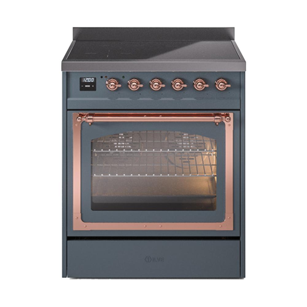 Ilve UNI304NMPBGP Ilve Uni304Nmpbgp Nostalgie Ii Noblesse 30" Induction Range (Triple Glass Door, Blue Grey, Copper)