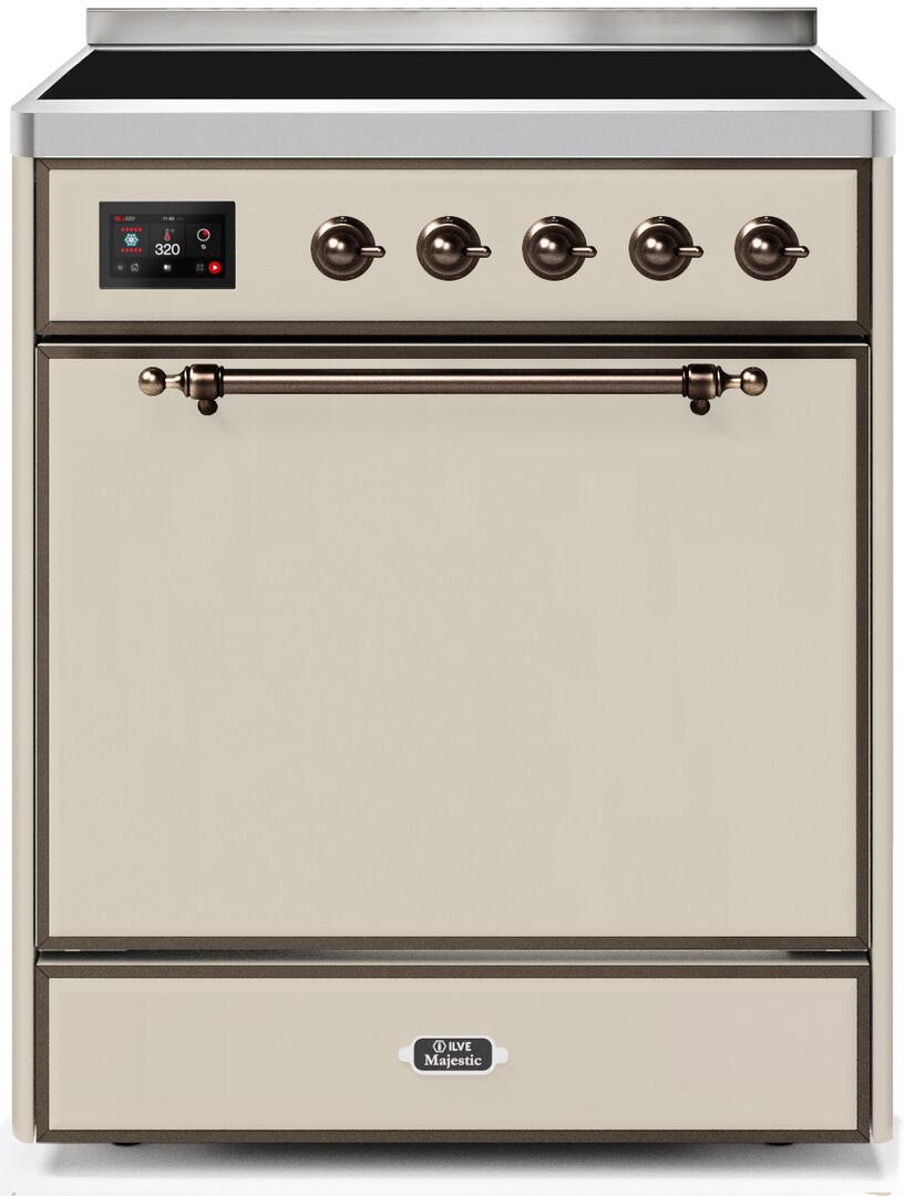 Ilve UMI30QNE3AWB Majestic Ii 30 Inch Electric Freestanding Range In Antique White With Bronze Trim