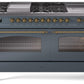 Ilve UP60FSNMPBGGLP Nostalgie Ii 60 Inch Dual Fuel Liquid Propane Freestanding Range In Blue Grey With Brass Trim