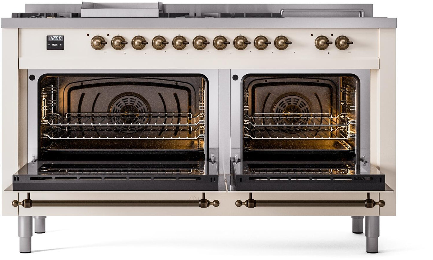 Ilve UP60FSNMPAWB Nostalgie Ii 60 Inch Dual Fuel Natural Gas Freestanding Range In Antique White With Bronze Trim