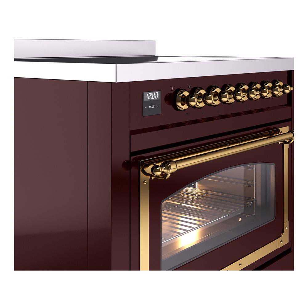 Ilve UNI366NMPBUG Ilve Uni366Nmpbug Nostalgie Ii Noblesse 36" Induction Range (Triple Glass Door, Burgundy, Brass)