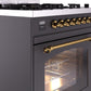 Ilve UP30NMPMGG Nostalgie Ii 30 Inch Dual Fuel Natural Gas Freestanding Range In Matte Graphite With Brass Trim