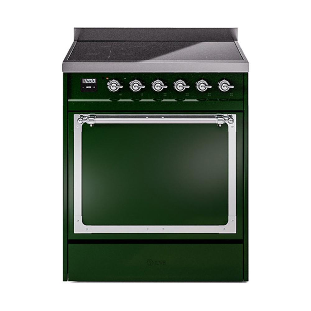 Ilve UNI304QNMPEGC Ilve Uni304Qnmpegc Nostalgie Ii Noblesse 30" Induction Range (Solid Door, Emerald Green, Chrome)