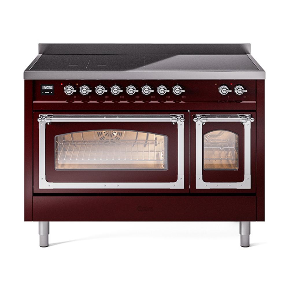 Ilve UNI486NMPBUC Ilve Uni486Nmpbuc Nostalgie Ii Noblesse 48" Induction Range (Triple Glass Door, Burgundy, Chrome)