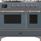 Ilve UMD10FDNS3BGBLP Majestic Ii 40 Inch Dual Fuel Liquid Propane Freestanding Range In Blue Grey With Bronze Trim