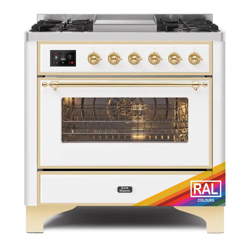 Ilve UM09FDNS3RAG Ilve Majestic Ii 36 Um09Fdns3Rag Freestanding Dual Fuel Range With 6 Sealed Burners Yes Single Oven With Triple Glass Door In Ral Color With Brass Knobs