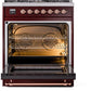 Ilve UP30NMPBUPLP Nostalgie Ii 30 Inch Dual Fuel Liquid Propane Freestanding Range In Burgundy With Copper Trim