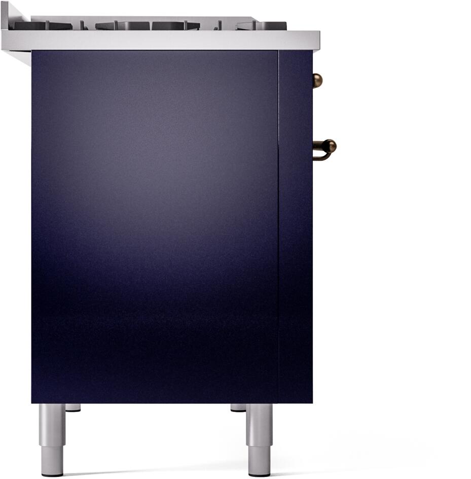 Ilve UP48FNMPMBBLP Nostalgie Ii 48 Inch Dual Fuel Liquid Propane Freestanding Range In Blue With Bronze Trim