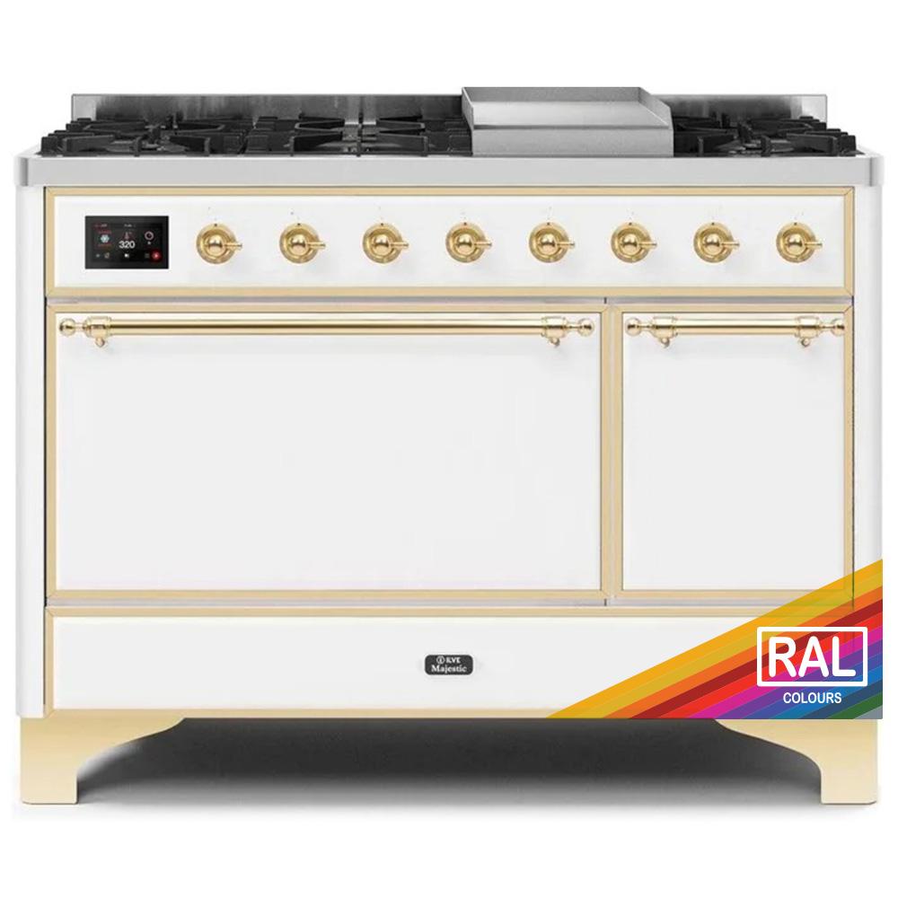 Ilve UM12FDQNS3RAG Ilve Majestic Ii 48 Um12Fdqns3Rag Freestanding Dual Fuel Range With 8 Sealed Burners Yes Double Oven With Solid Door In Ral Color With Brass Knobs