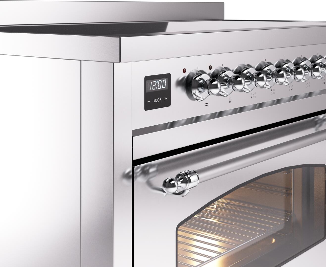 Ilve UPI486NMPSSC Nostalgie Ii 48 Inch Electric Freestanding Range In Stainless Steel With Chrome Trim