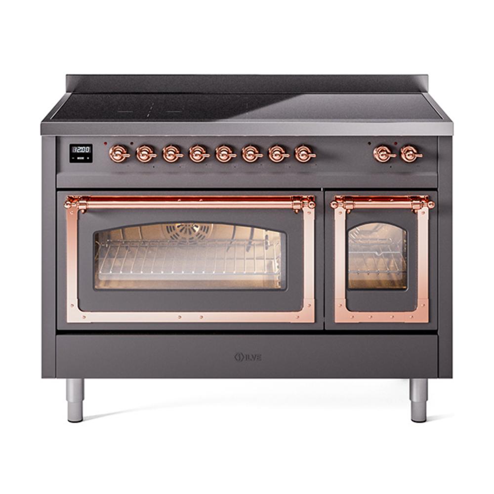 Ilve UNI486NMPMGP Ilve Uni486Nmpmgp Nostalgie Ii Noblesse 48" Induction Range (Triple Glass Door, Graphite Matte, Copper)