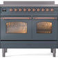 Ilve UPDI406NMPBGP Nostalgie Ii 40 Inch Electric Freestanding Range In Blue Grey With Copper Trim