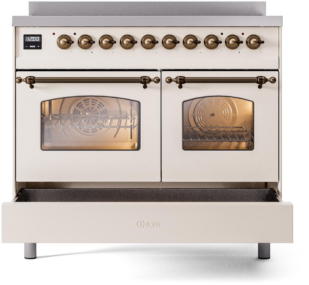 Ilve UPDI406NMPAWB Nostalgie Ii 40 Inch Electric Freestanding Range In Antique White With Bronze Trim