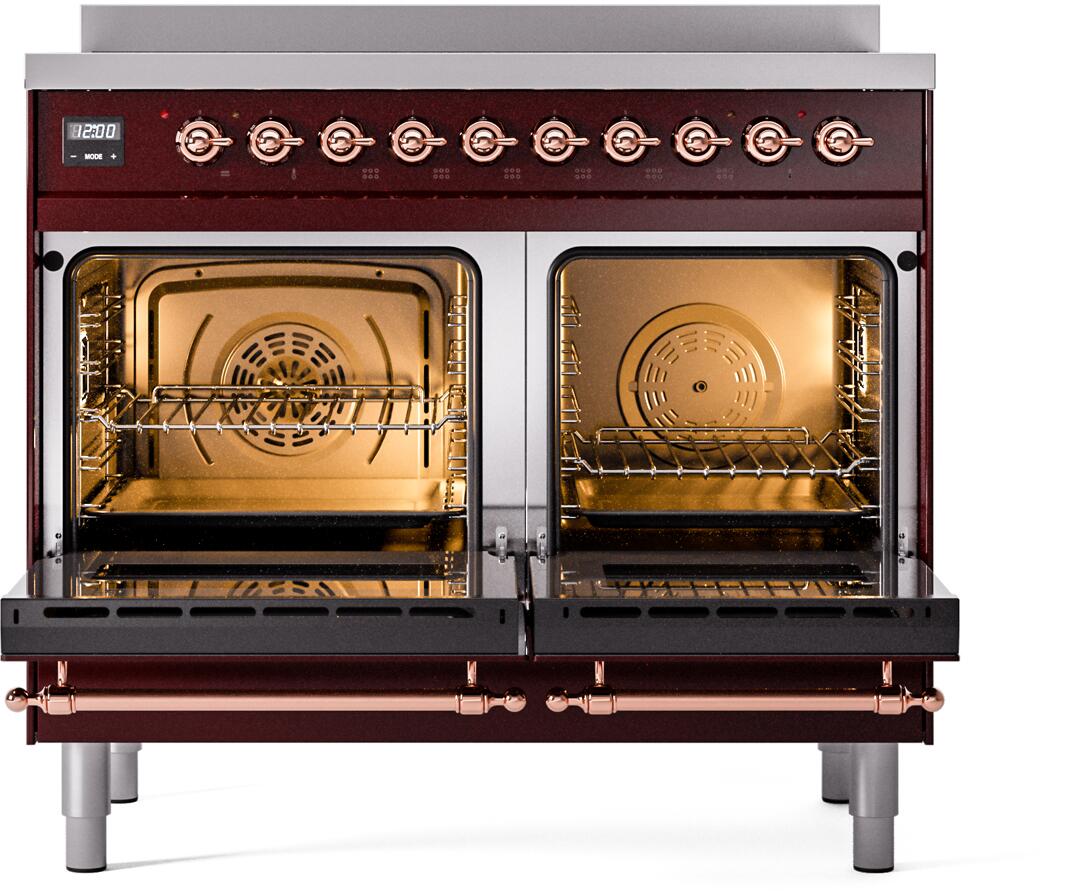 Ilve UPDI406NMPBUP Nostalgie Ii 40 Inch Electric Freestanding Range In Burgundy With Copper Trim