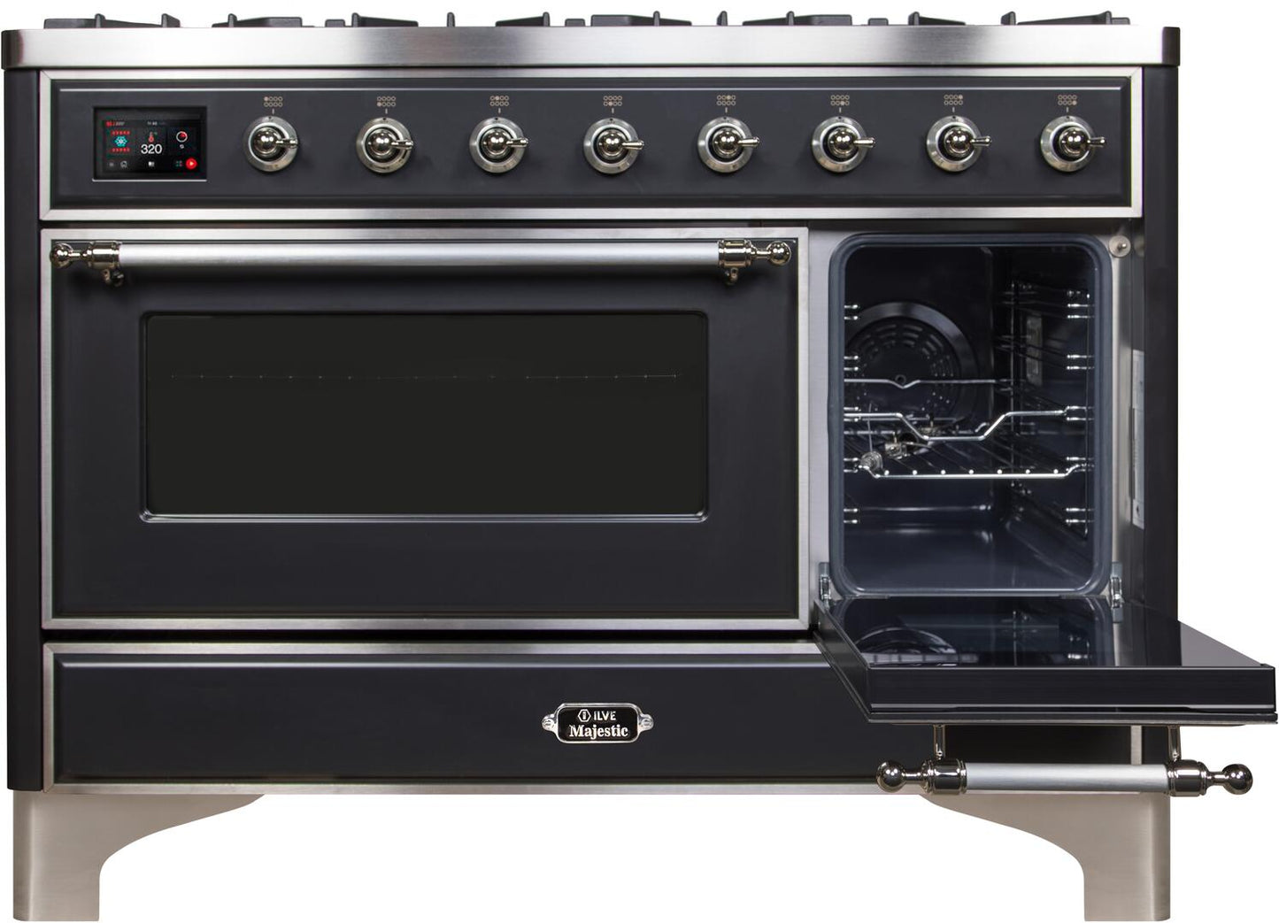 Ilve UM12FDNS3MGC Majestic Ii 48 Inch Dual Fuel Natural Gas Freestanding Range In Matte Graphite With Chrome Trim