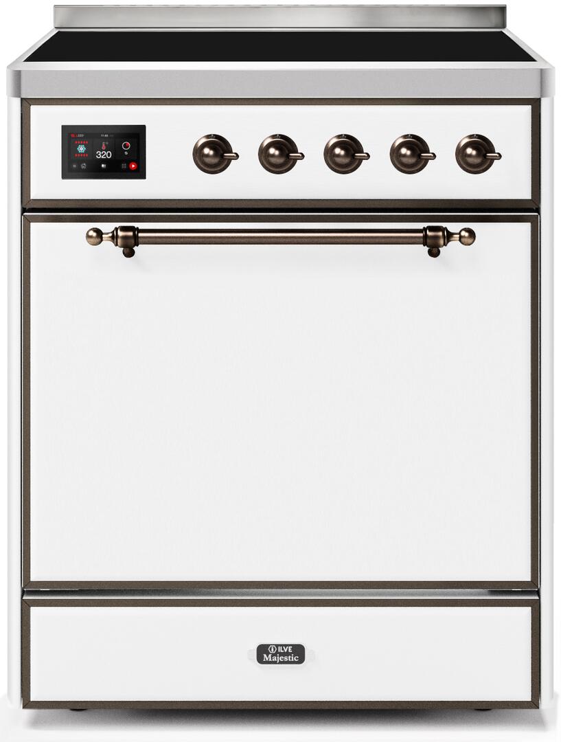 Ilve UMI30QNE3WHB Majestic Ii 30 Inch Electric Freestanding Range In White With Bronze Trim